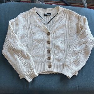 NAADAM Cropped Cable Knit Cardigan